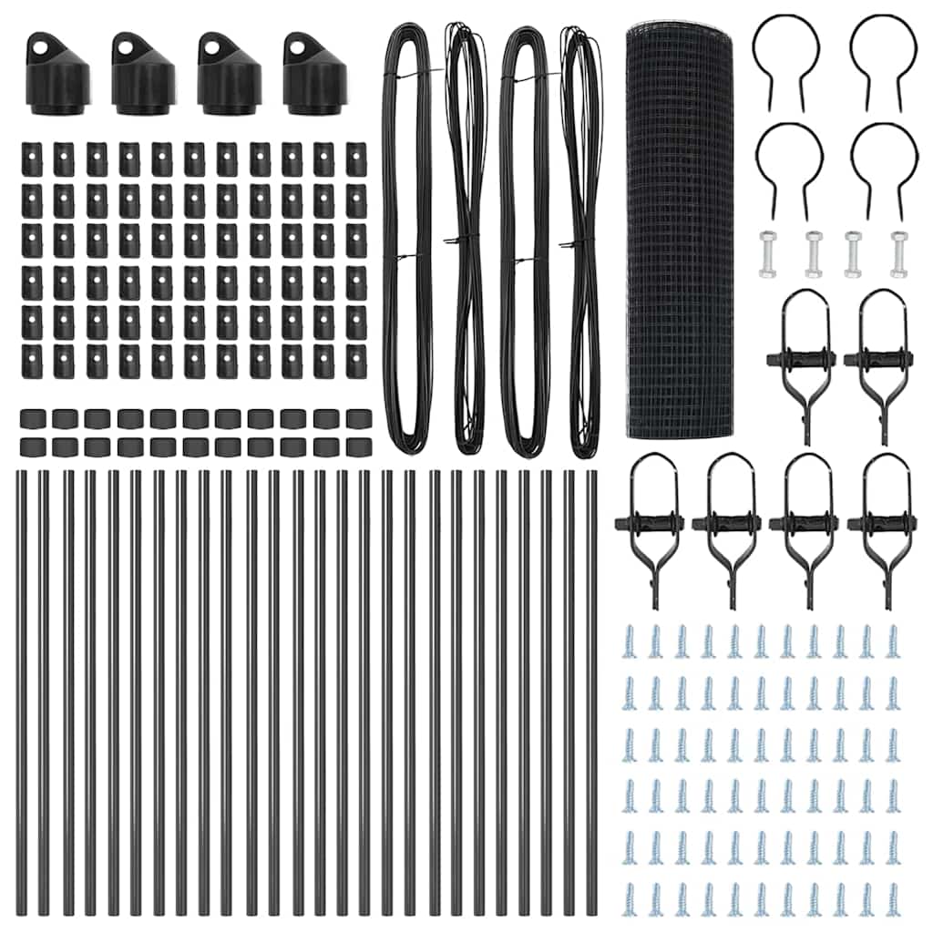 Stâlp de gard. Gri 50 x 0,6 m (plasă 12 x 12 mm) Oțel și PVC