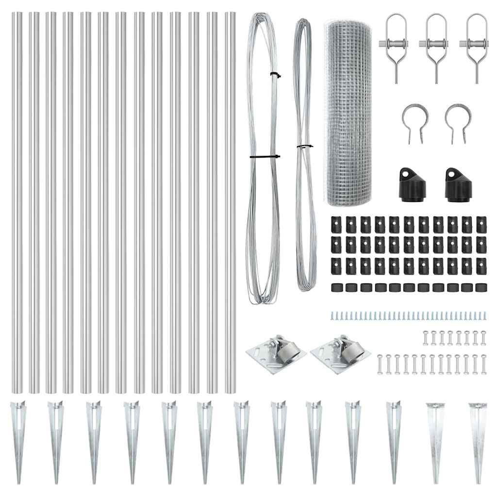 Stâlp de gard. Argintiu 25 x 0,6 m (plasă 19 x 19 mm) Oțel