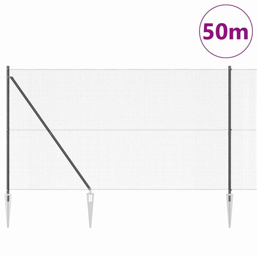 Stâlp de gard. Gri 50 x 1,5 m (plasă 16 x 16 mm) Oțel și PVC