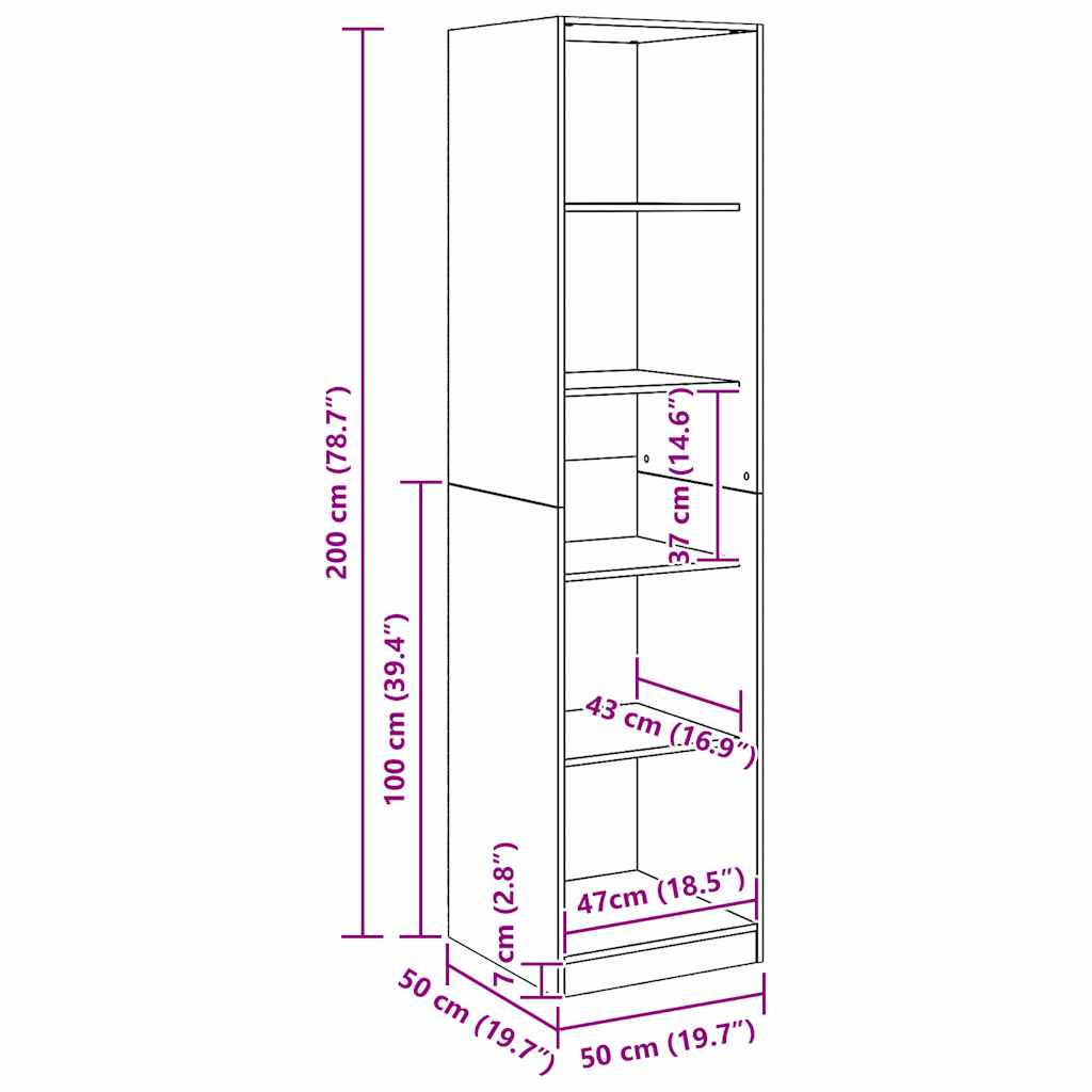Șifonier, stejar artizanal, 50x50x200 cm, lemn prelucrat