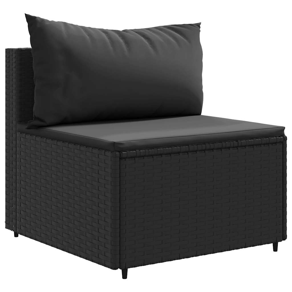 Set mobilier de grădină cu perne, 3 piese, negru, poliratan