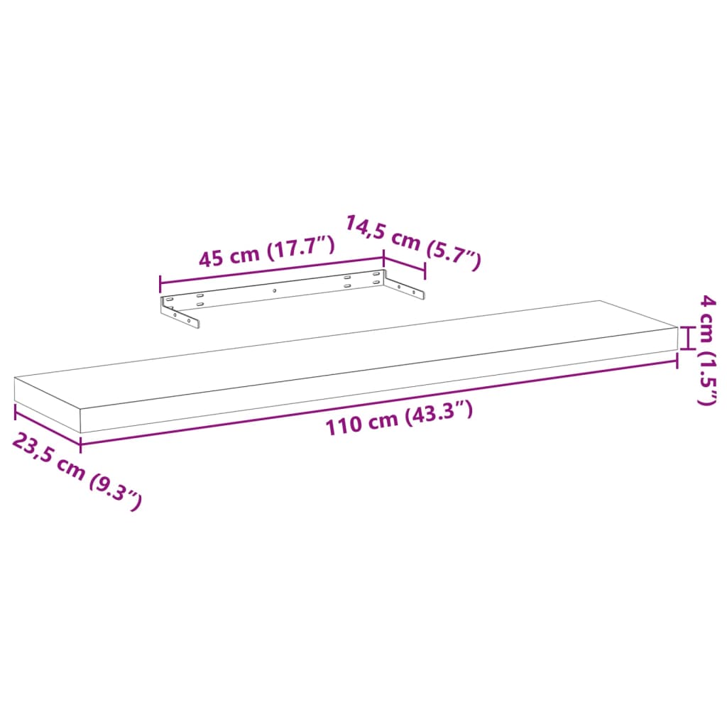 Rafturi plutitoare, 4 buc., 110x23,5x4 cm, lemn prelucrat