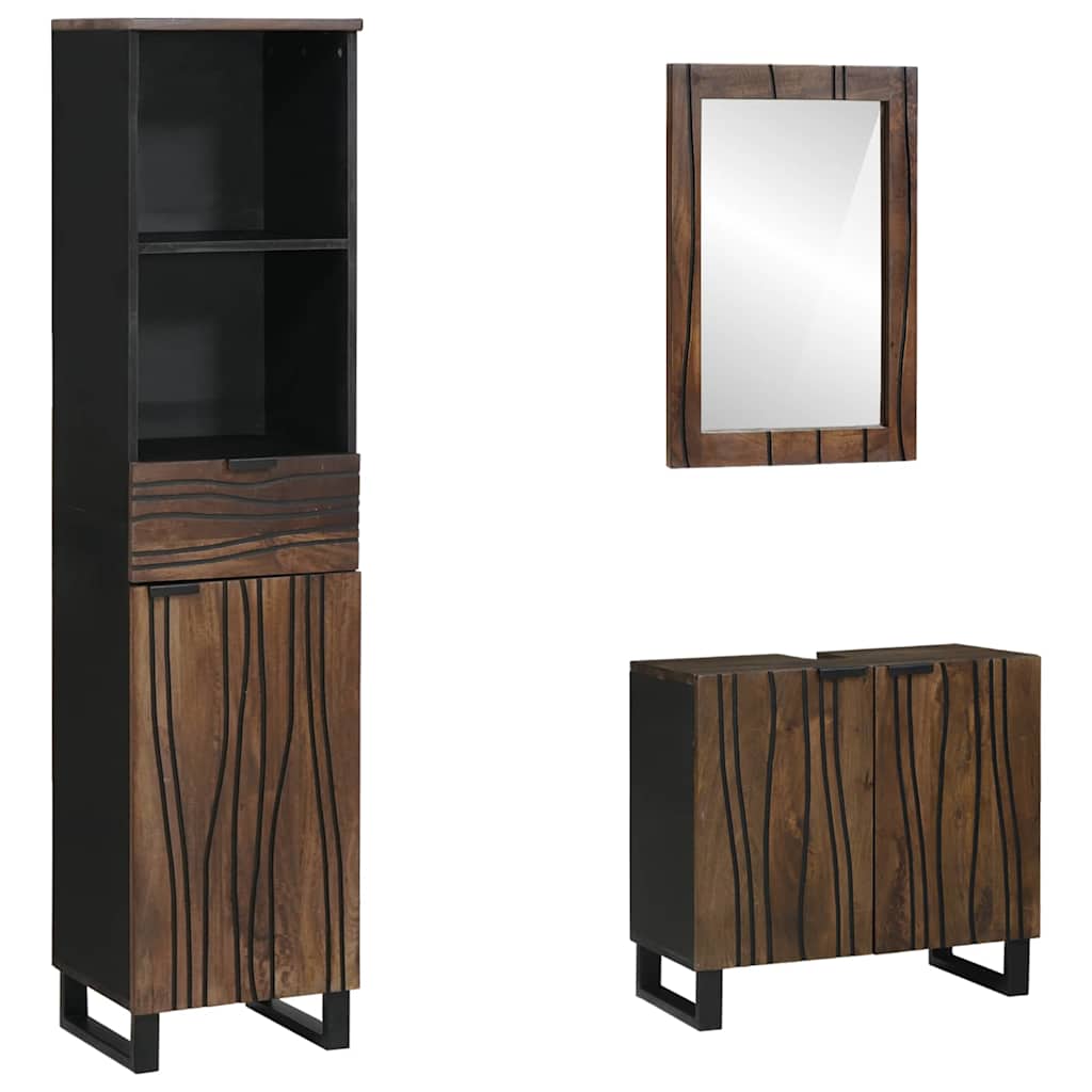 Set de mobilier pentru baie cu ușă 3 pcs Maro Nuc Lemn compozit