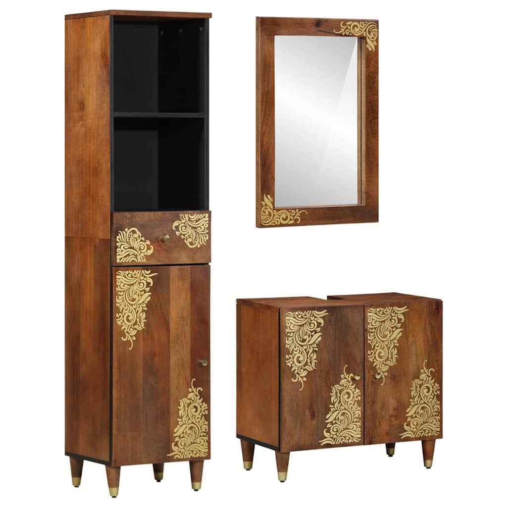Set de mobilier pentru baie cu sertar cu ușă 3 pcs maro miere