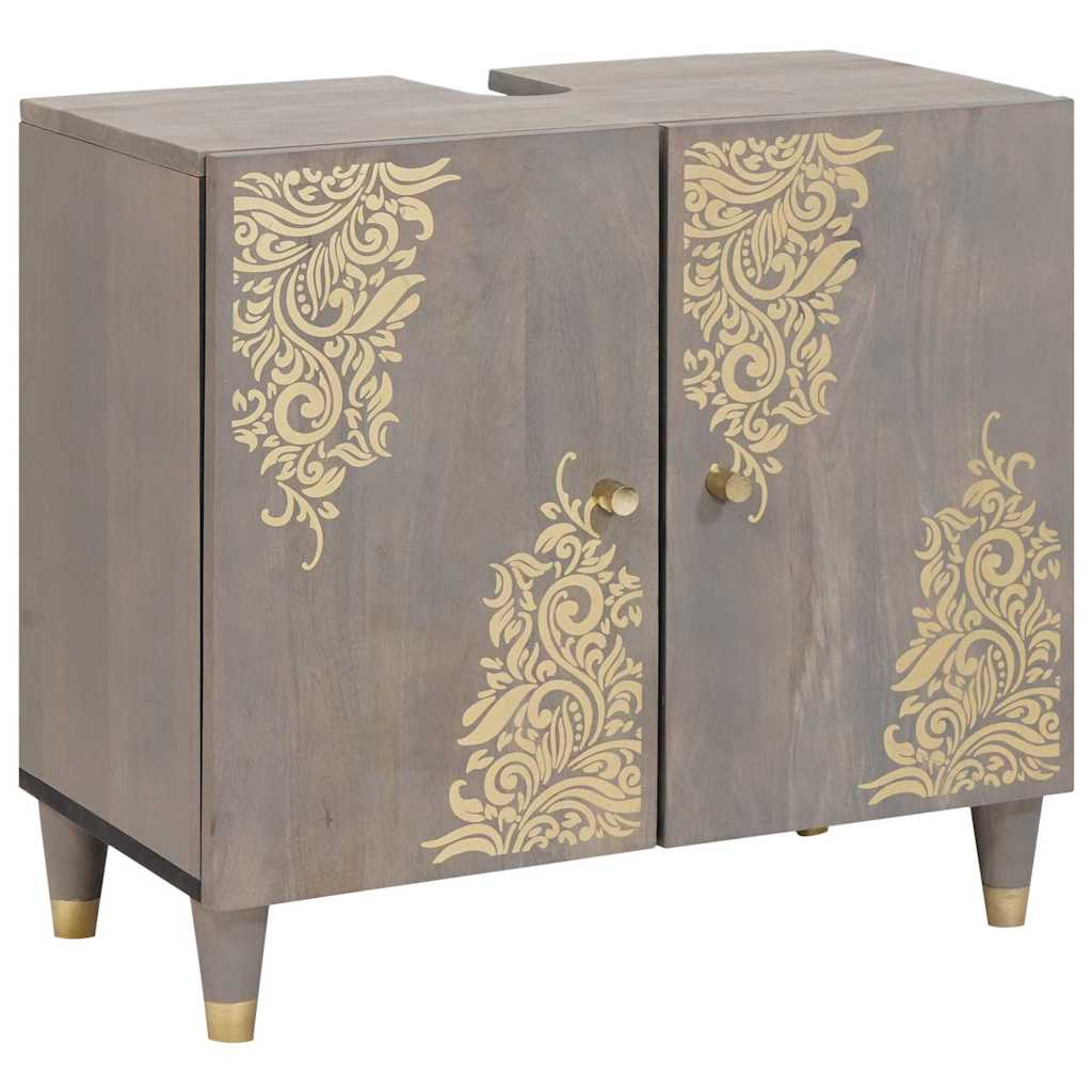 Set dulap baie cu sertar cu ușă 3 pcs Gri Lemn de mango solid