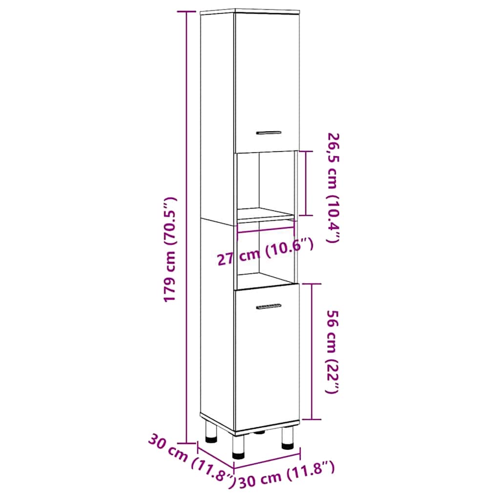 Dulap de baie, gri beton, 30 x 30 x 179 cm, PAL