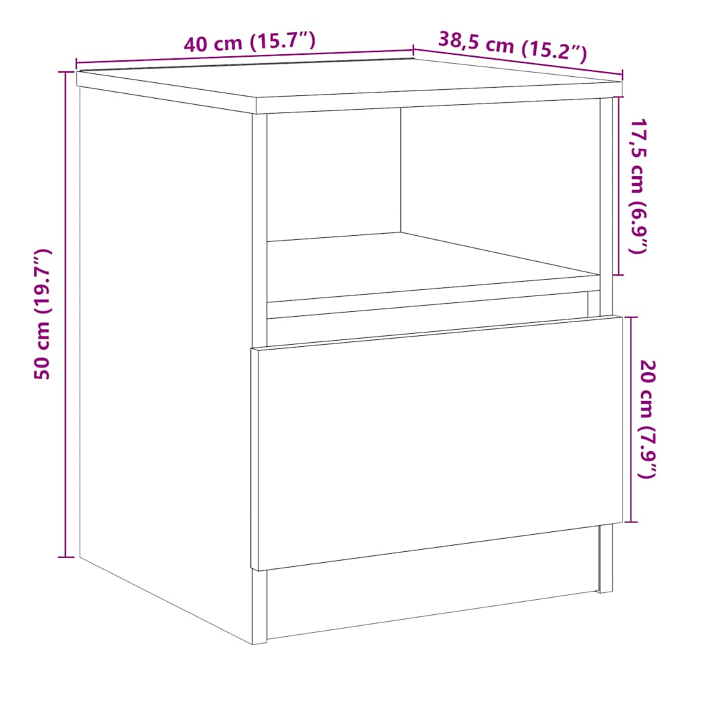Noptiere, 2 buc., stejar artizanal, 40x40x50 cm, lemn prelucrat