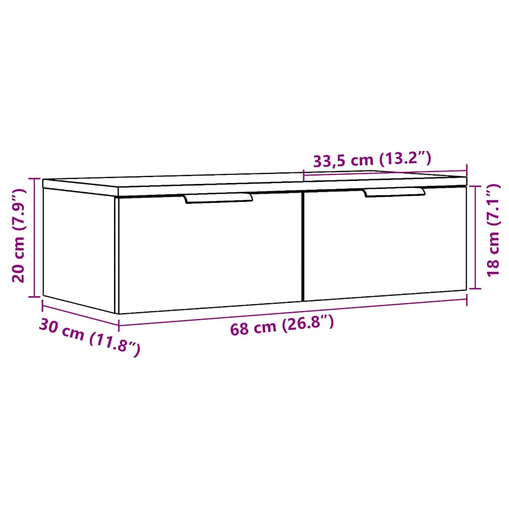 Dulap de perete, stejar artizanal, 68x30x20 cm, lemn prelucrat