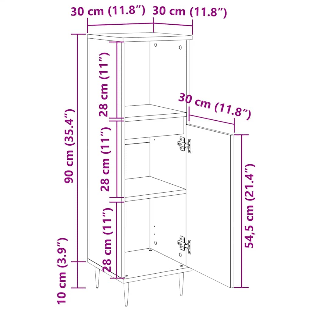Dulap de baie, gri beton, 30x30x100 cm, lemn prelucrat