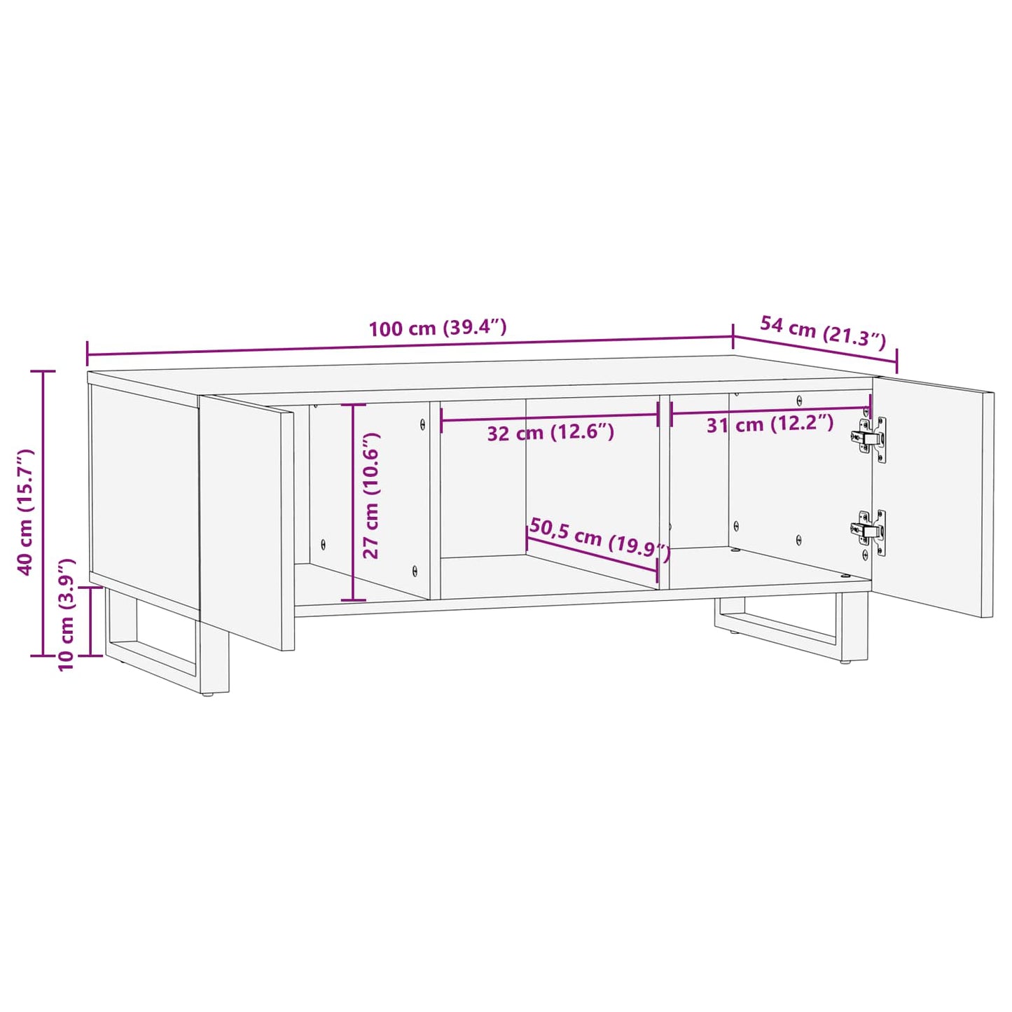 Masă de cafea Maro 108 x 58 x 14 cm Lemn de mango solid