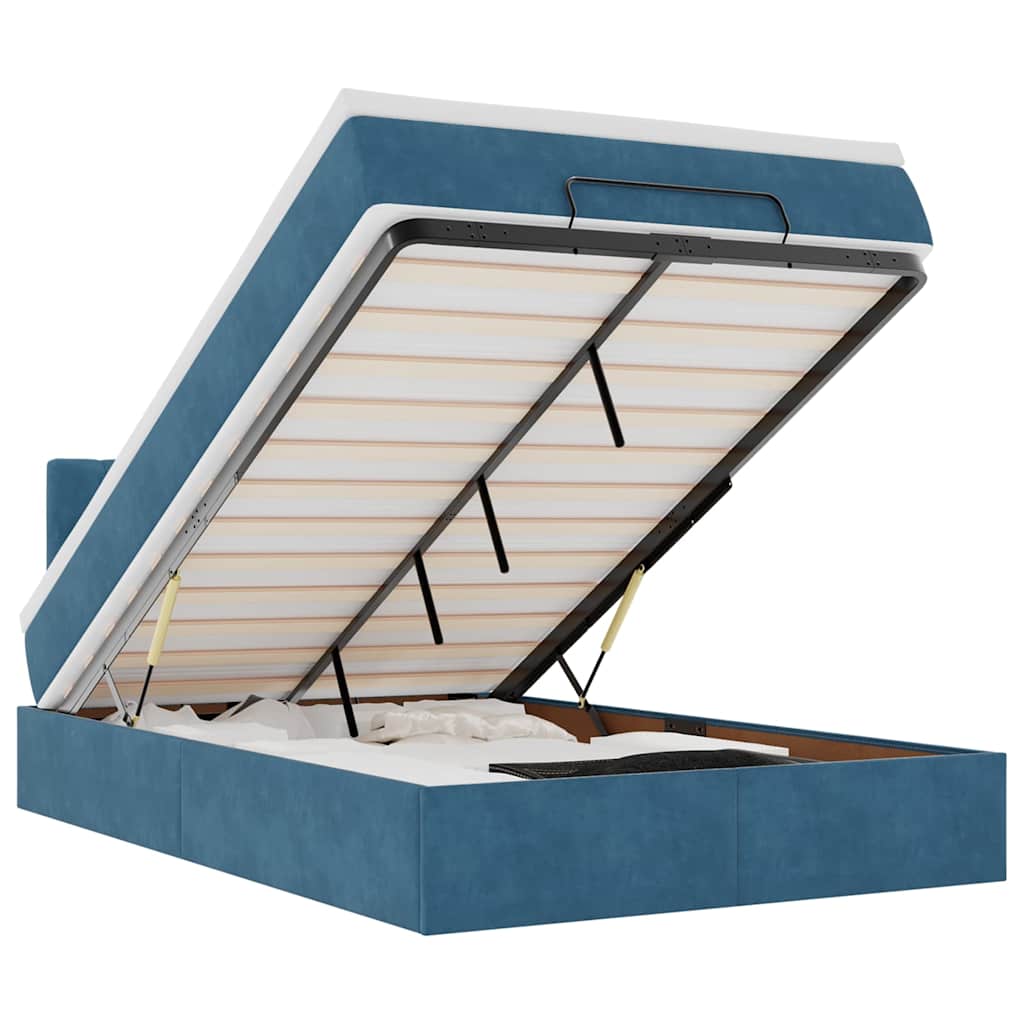 Pat otoman cu saltea, albastru închis, 120x190 cm, catifea