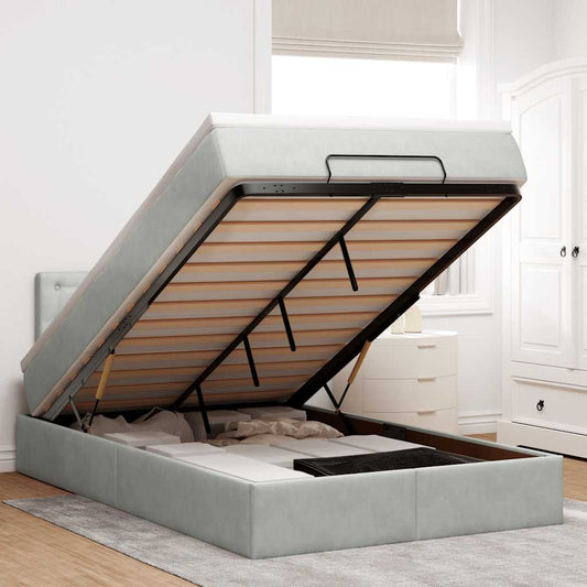 Pat otoman cu saltea Gri deschis 120x190 cm catifea