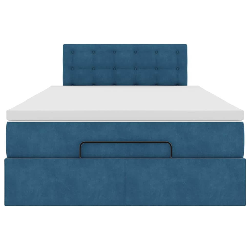 Pat otoman cu saltea, albastru închis, 120x190 cm, catifea