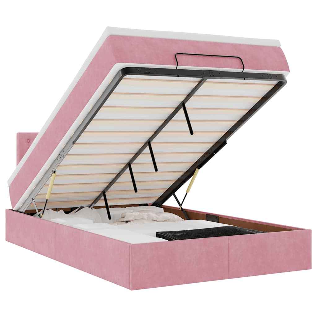 Pat otoman cu saltea, roz, 120x190 cm, catifea