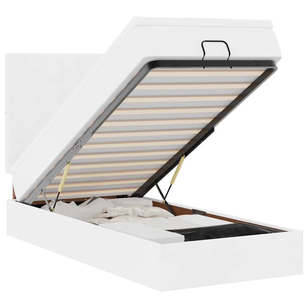 Pat otoman cu saltea, alb, 90x190cm, piele ecologică