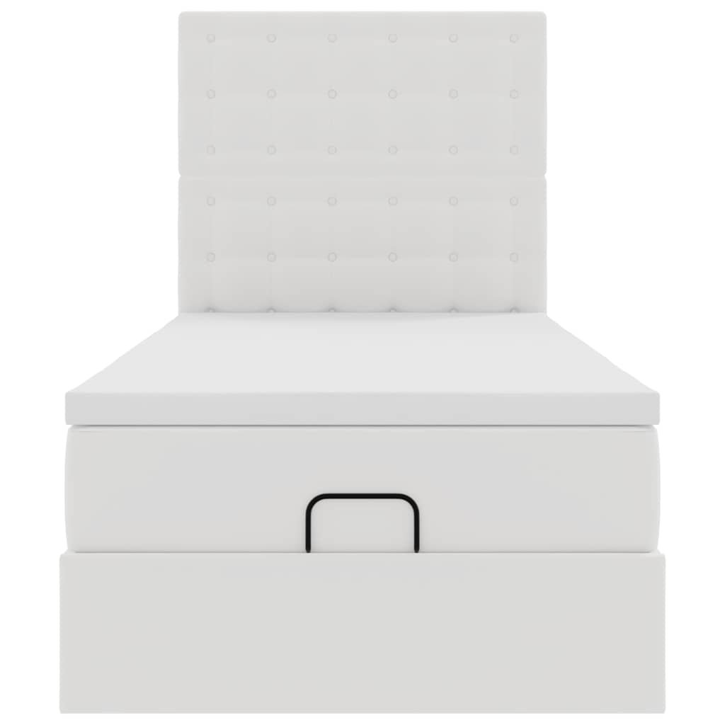 Pat otoman cu saltea, alb, 90x190cm, piele ecologică