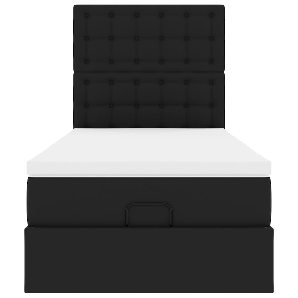 Pat otoman cu saltea, negru, 90x200cm, piele ecologică