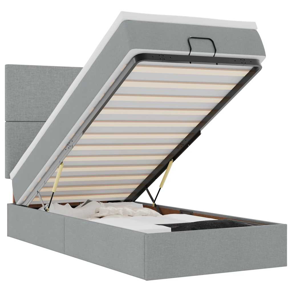 Cadru de pat otoman cu saltea țesătură gri deschis 80x200cm