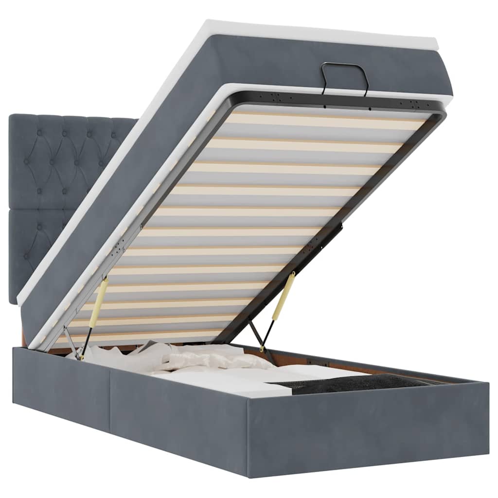 Cadru de pat otoman cu saltele Gri închis 90x190cm catifea