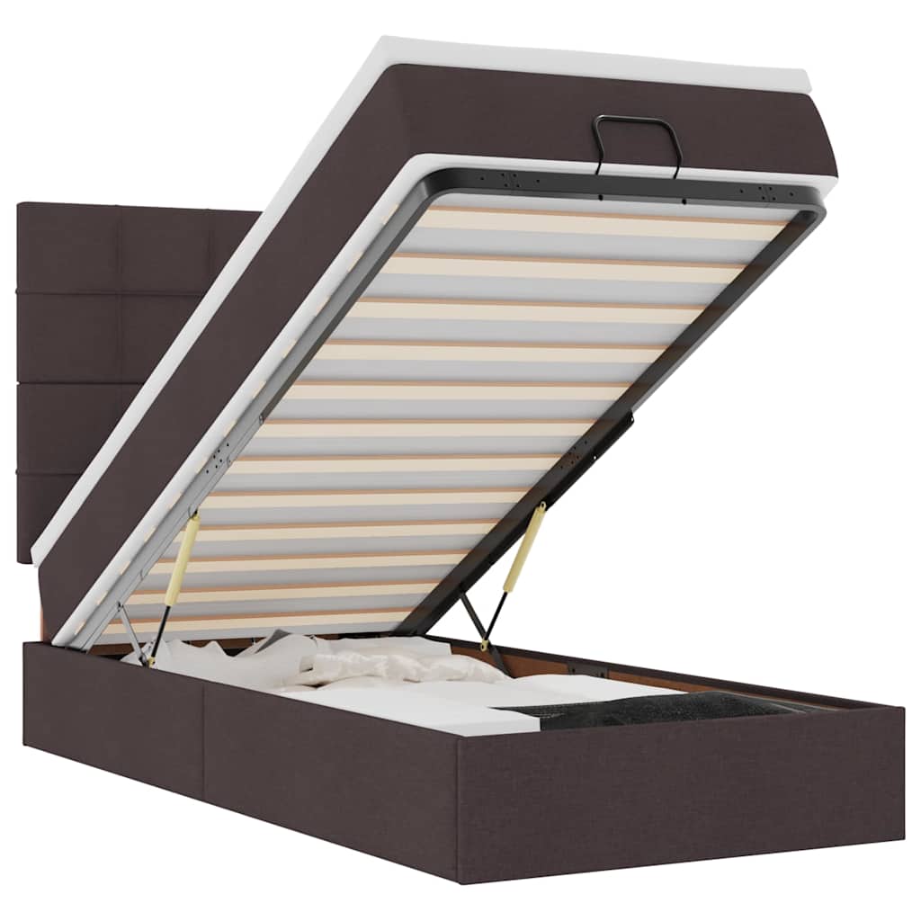 Cadru de pat otoman cu saltele țesătură maro închis 80x200cm