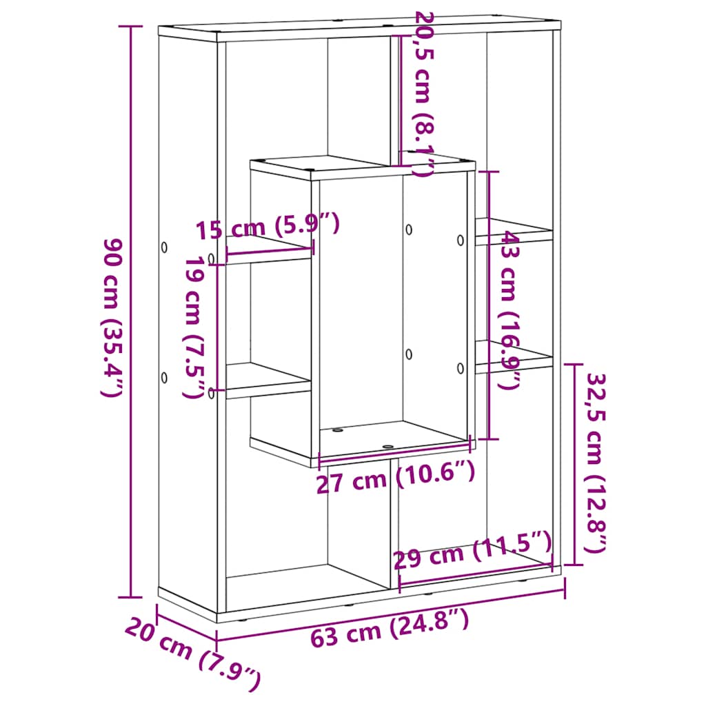 Bibliotecă, stejar artizanal, 63x20x90 cm, lemn prelucrat