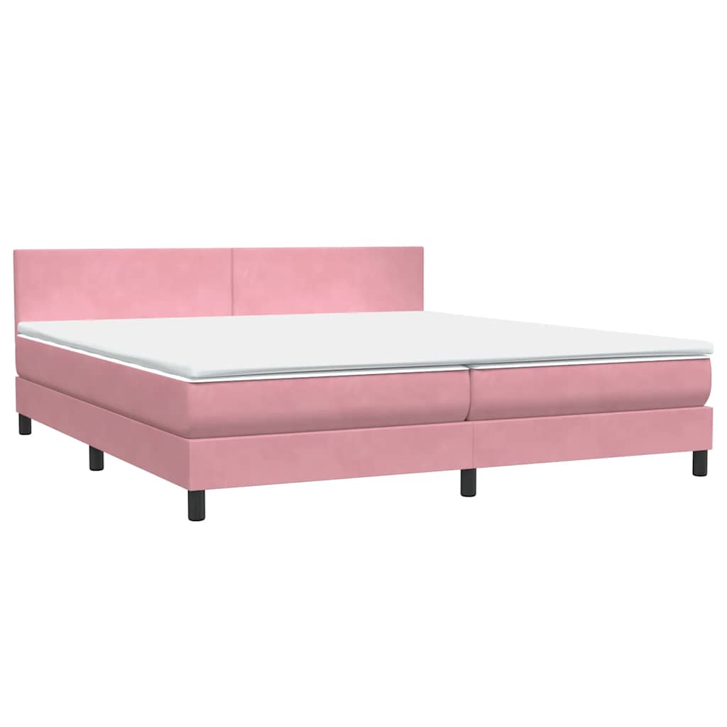 Pat box spring cu saltea, roz, 180x210 cm, catifea