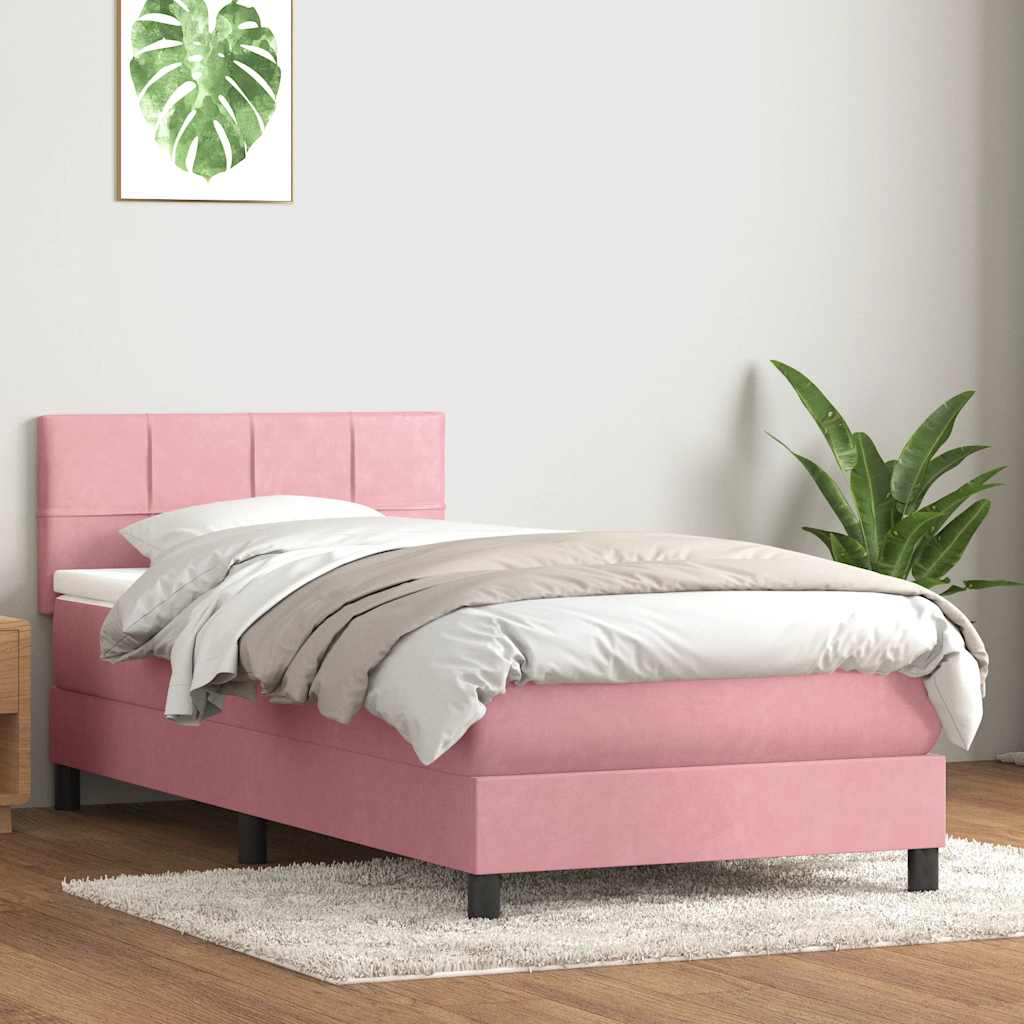 Pat box spring cu saltea, roz, 80x220 cm, catifea