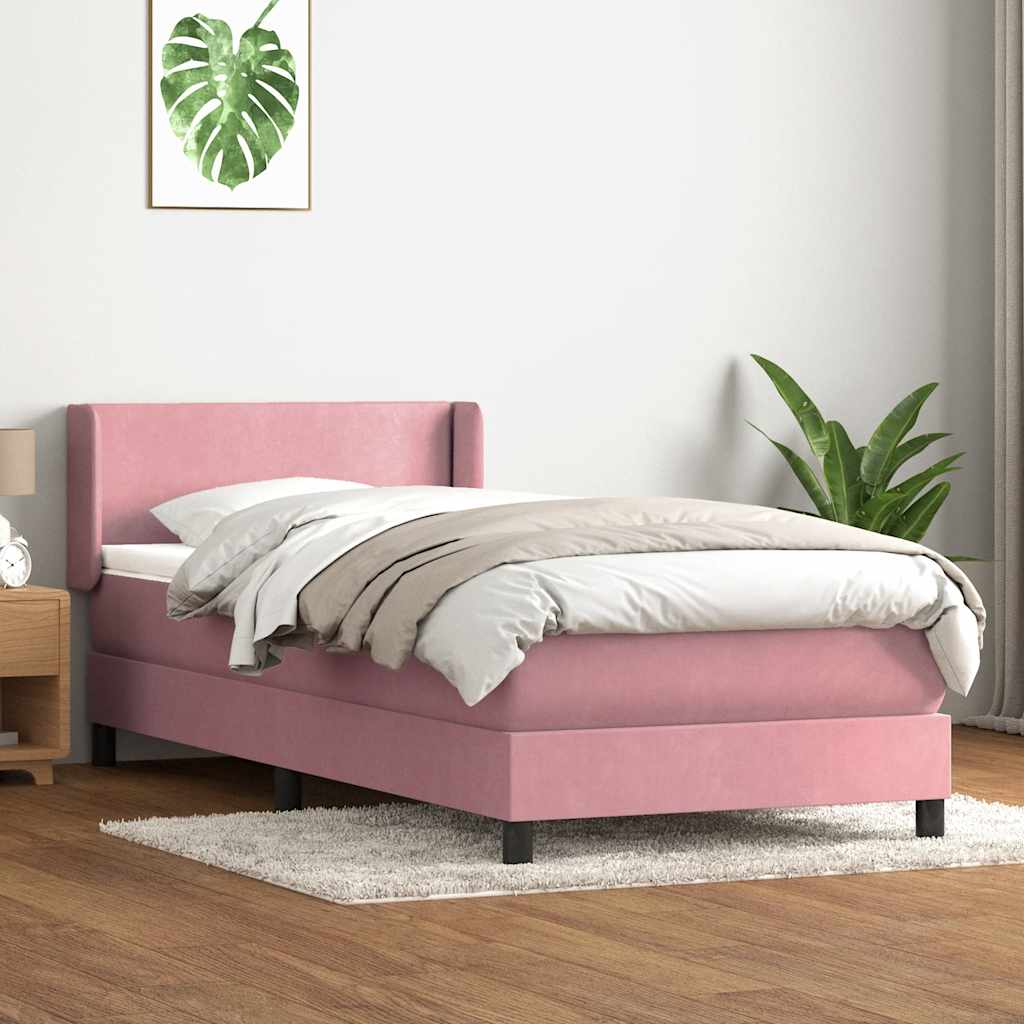 Pat box spring cu saltea, roz, 80x220 cm, catifea