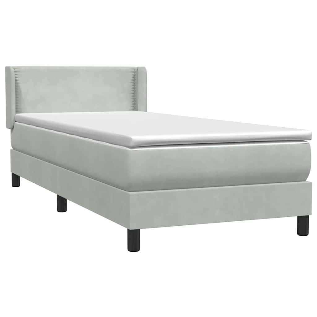Pat box spring cu saltea, gri deschis, 90x210 cm, catifea