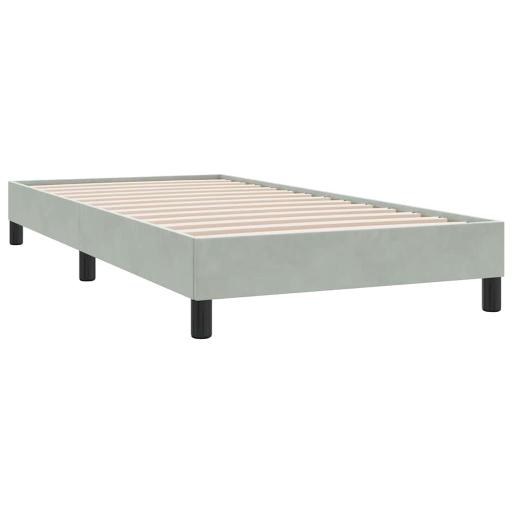 Pat box spring cu saltea, gri deschis, 90x210 cm, catifea
