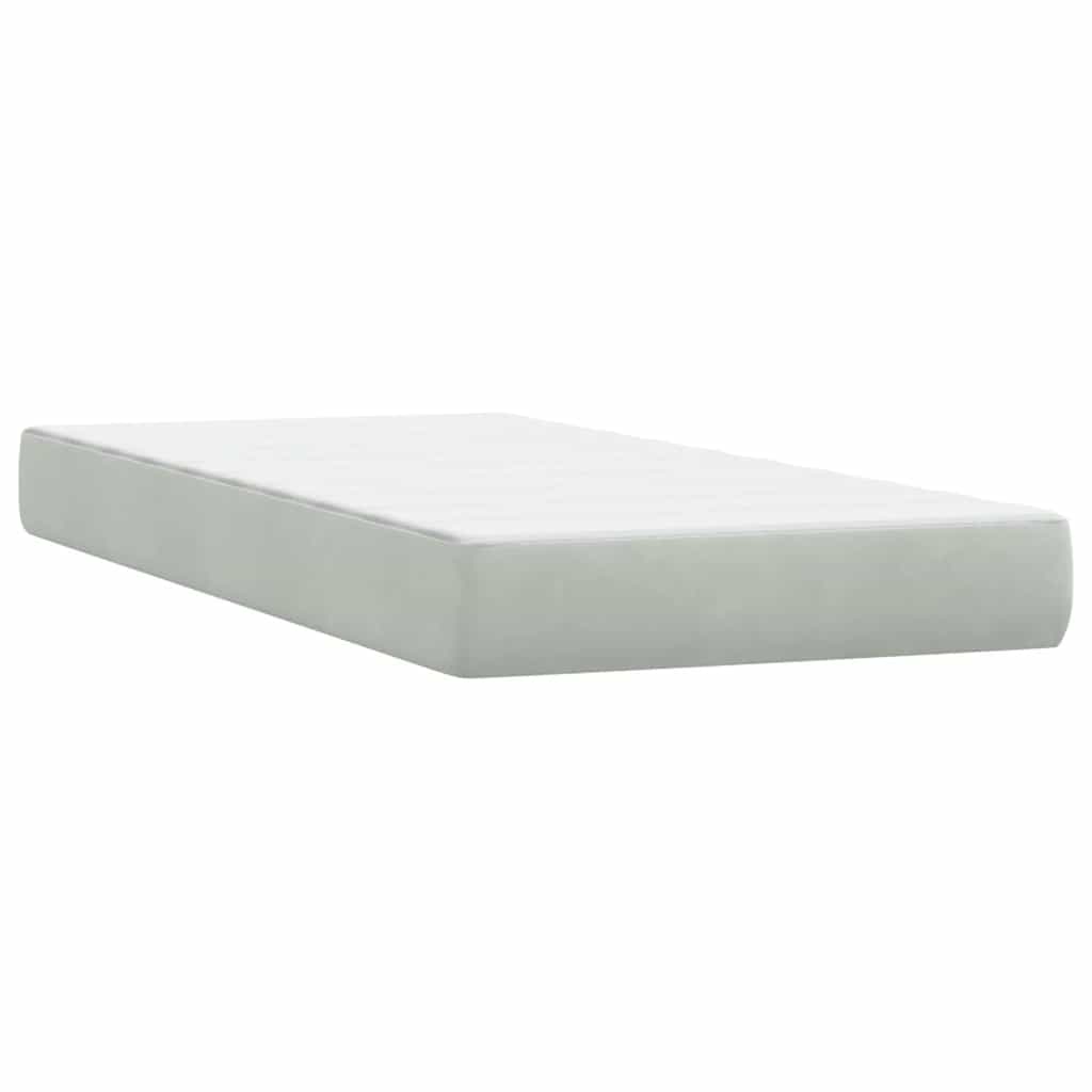 Pat box spring cu saltea, gri deschis, 80x220 cm, catifea