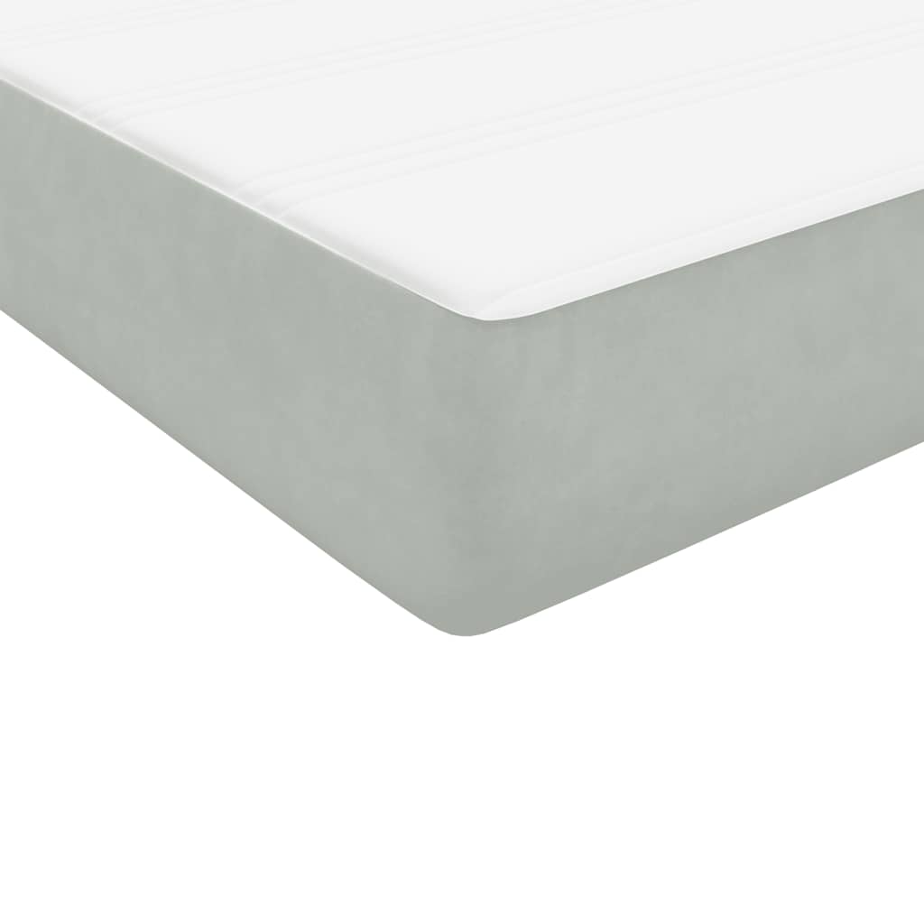 Pat box spring cu saltea, gri deschis, 80x220 cm, catifea