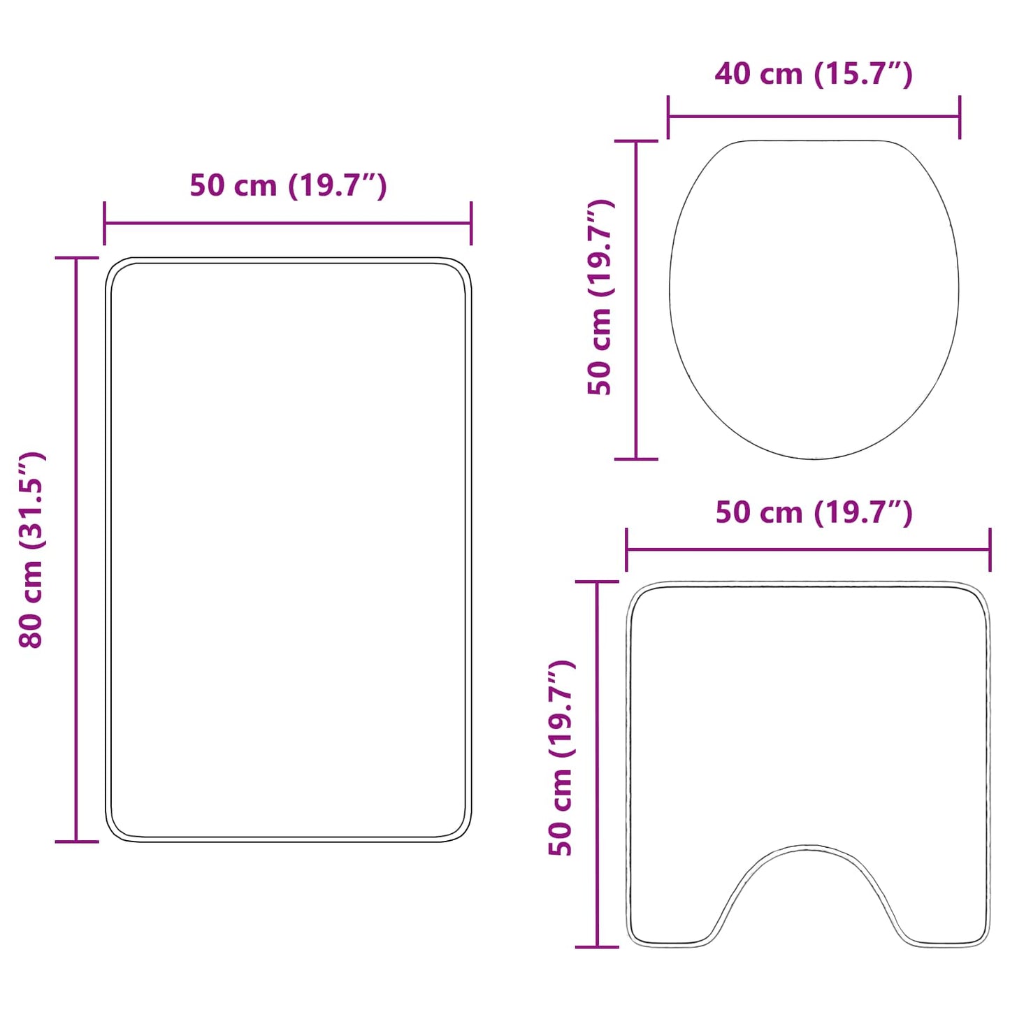 Set de mochete anti-derapante pentru baie 3 pcs Turcoaz PP