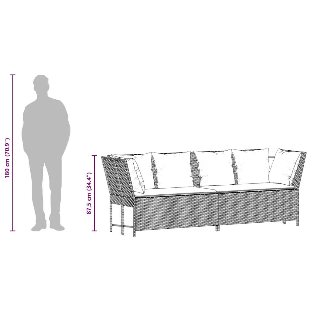 Canapea de grădină cu perne, gri, poliratan