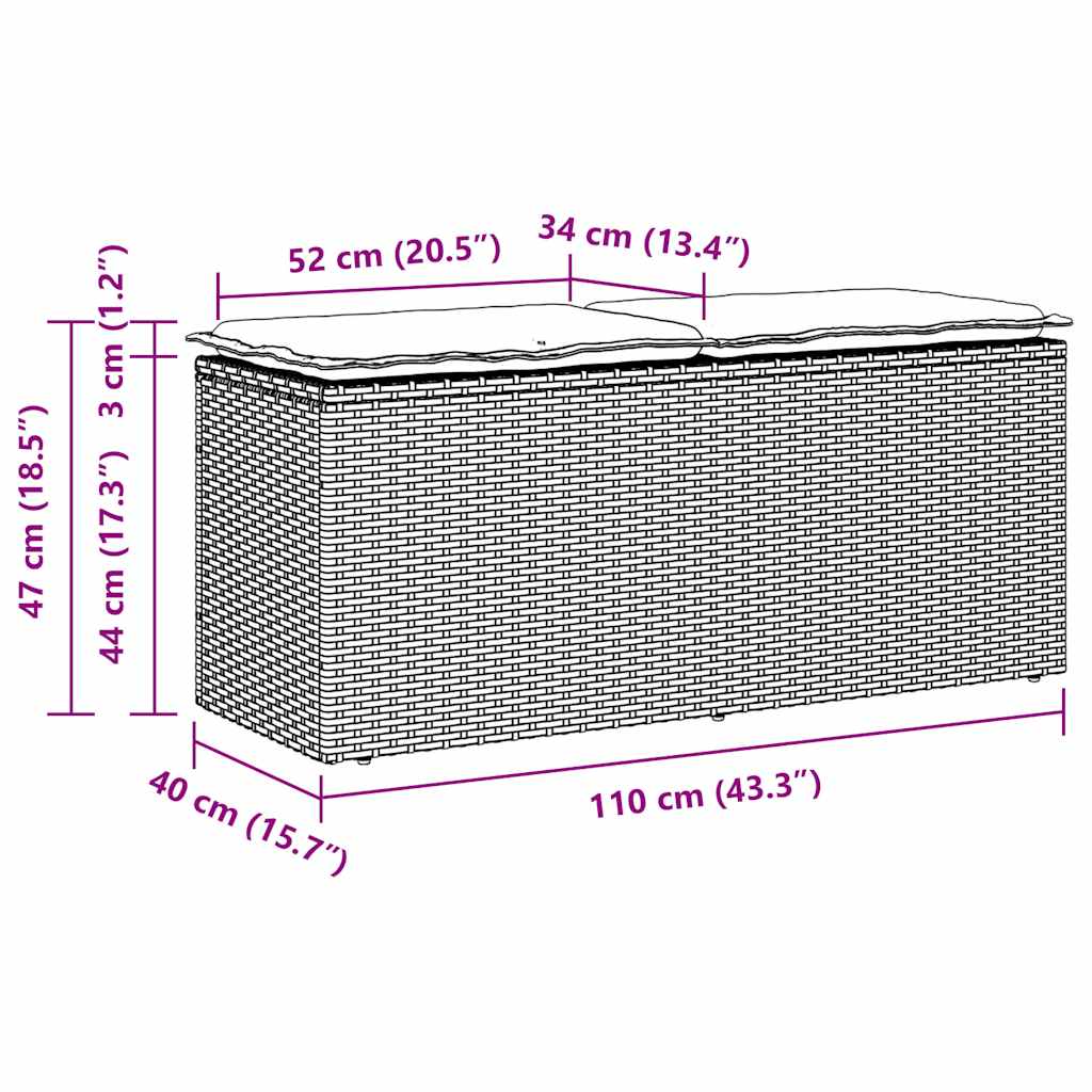 Bancă de grădină cu pernă gri 110x40x44 cm polirattan