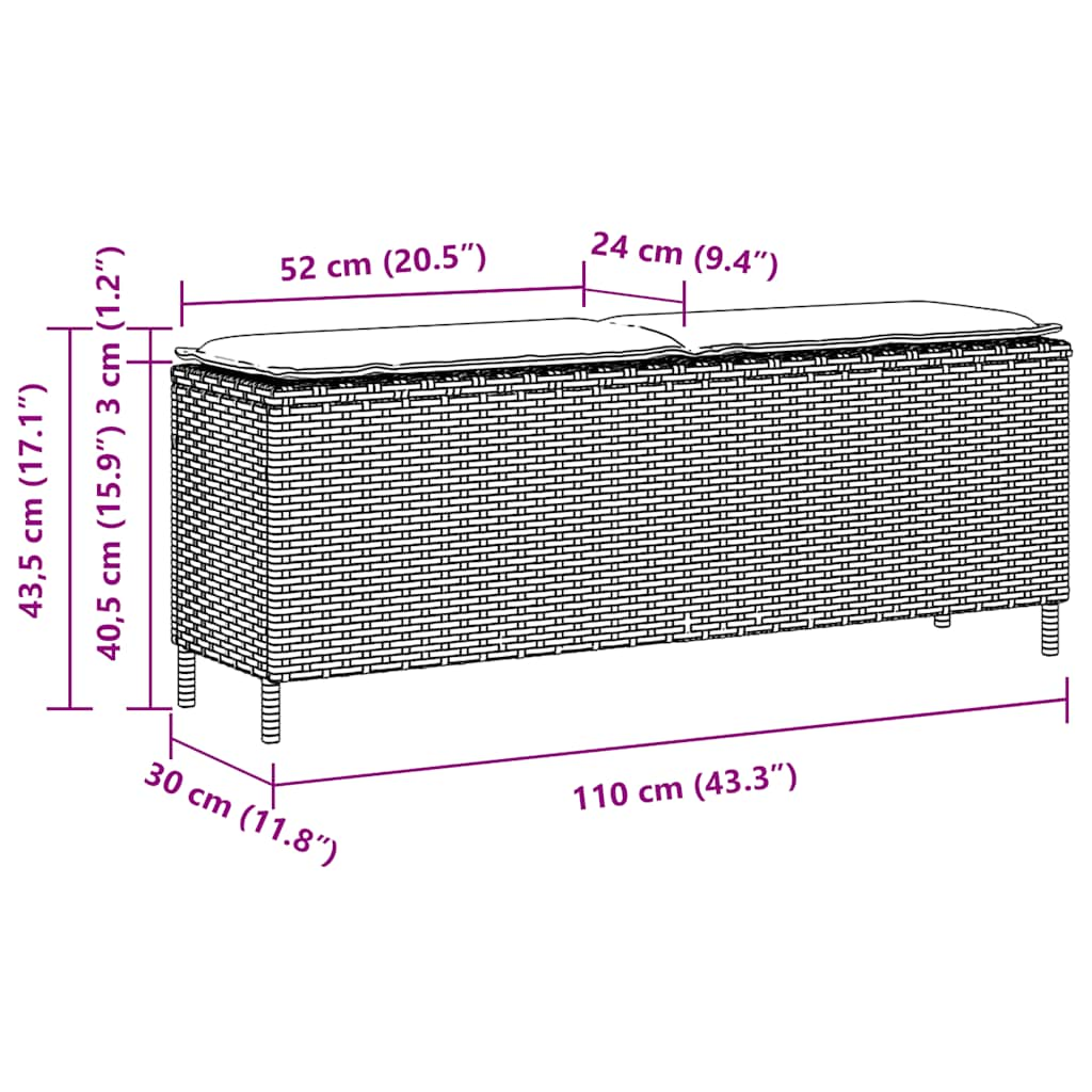 Bancă de grădină cu pernă gri deschis 110x30x40,5 cm Poly Ratan