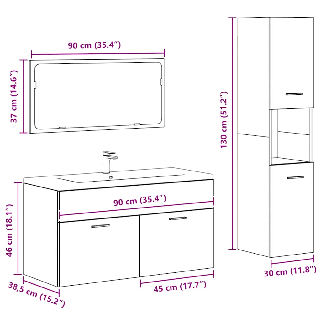 Set mobilier de baie, 3 piese, gri beton, lemn compozit