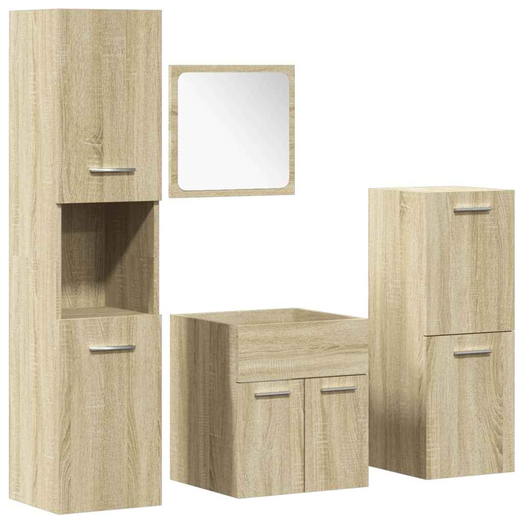 Set mobilier de baie, 4 piese, stejar sonoma, lemn prelucrat