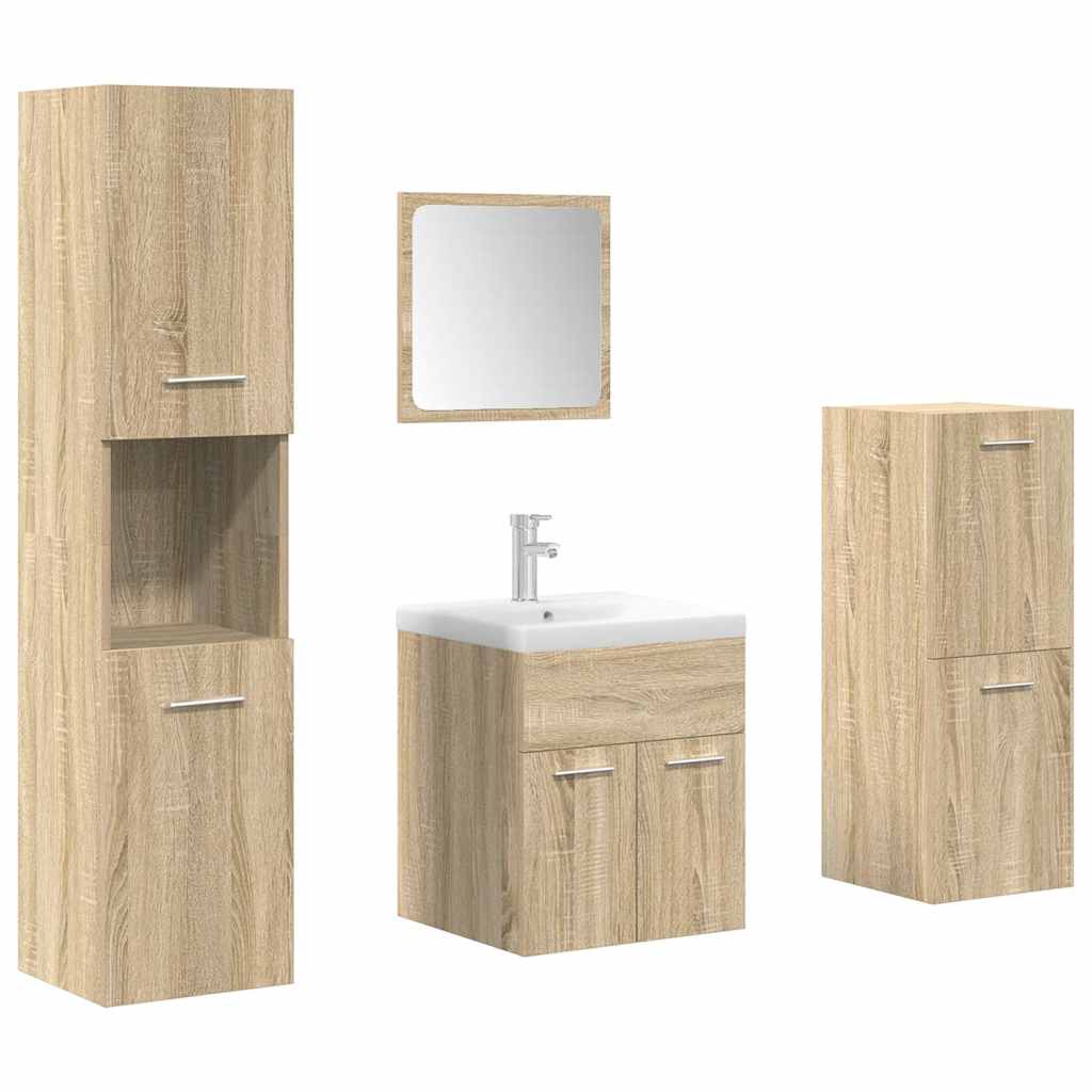 Set mobilier de baie, 5 piese, stejar sonoma, lemn prelucrat