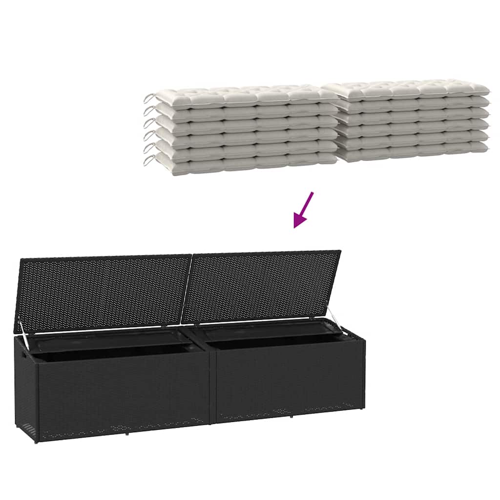 Ladă de depozitare de grădină, negru, 220x50x58 cm, poliratan