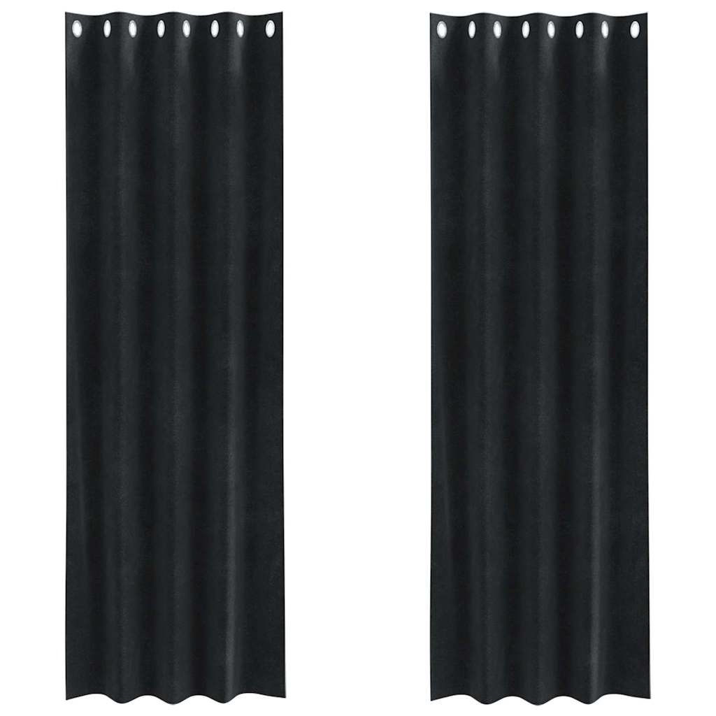 Perdele opace 2 pcs Negru 140 x 225 cm Catifea