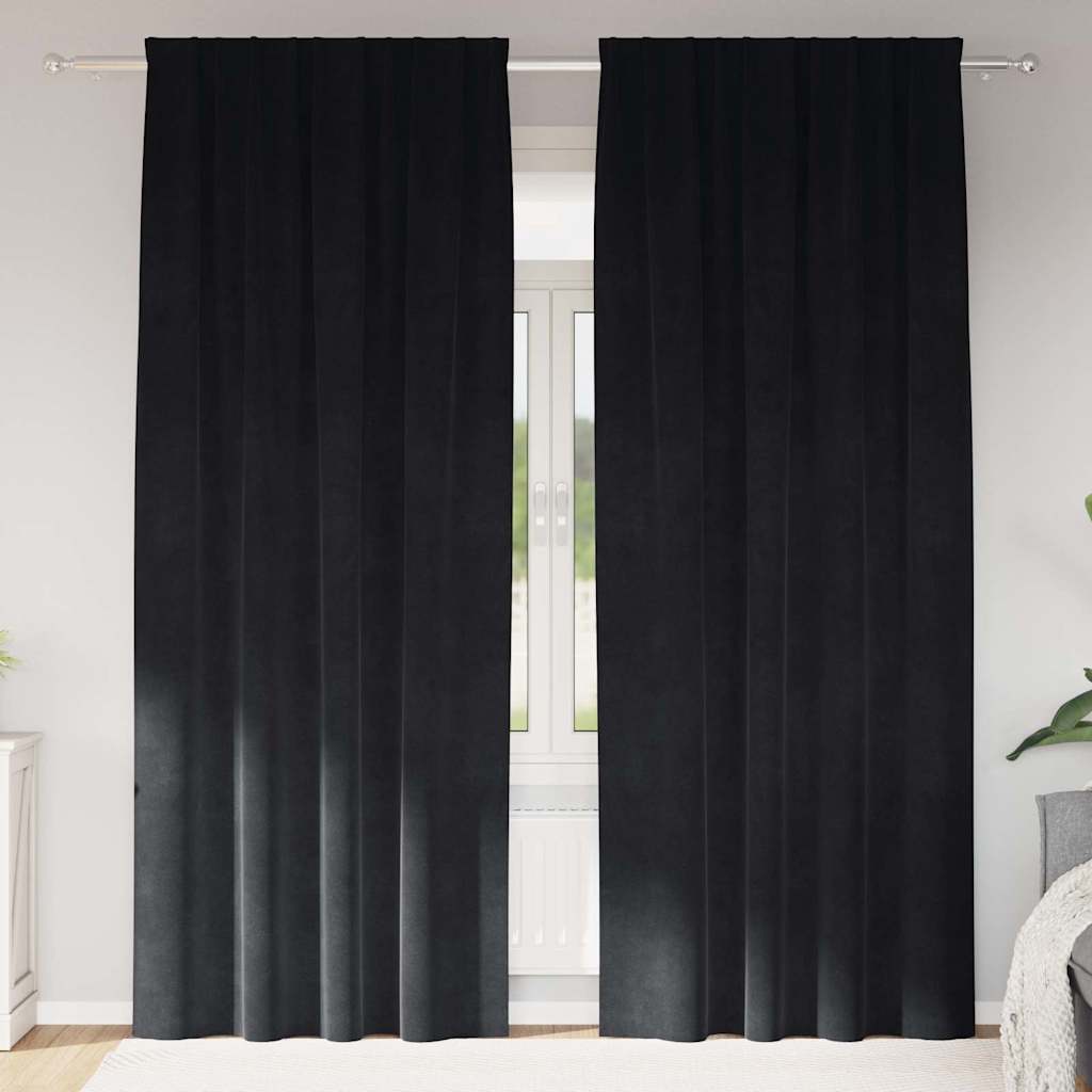 Perdele opace 2 pcs Negru 140 x 245 cm Catifea