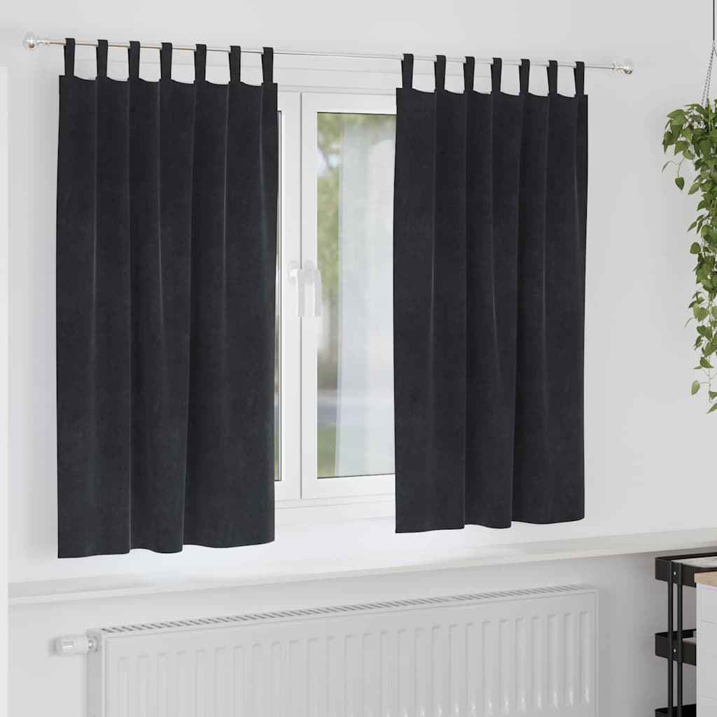 Perdele opace 2 pcs Negru 140 x 175 cm Catifea