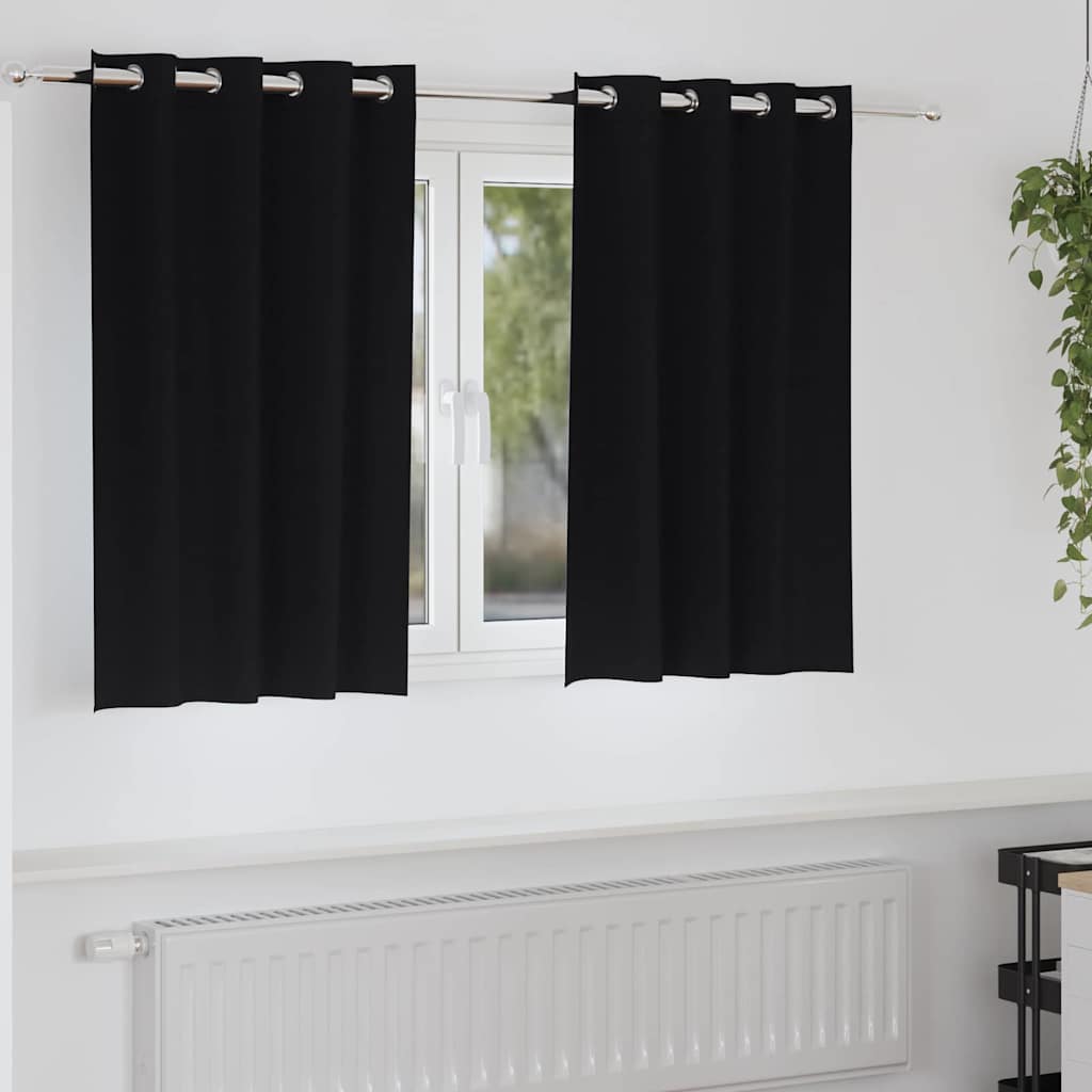 Perdele Opaque cu Inel 2 pcs Negru 140 x 140 cm Poliester