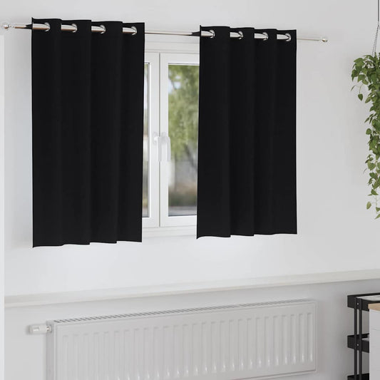 Perdele Opaque cu Inel 2 pcs Negru 140 x 140 cm Poliester