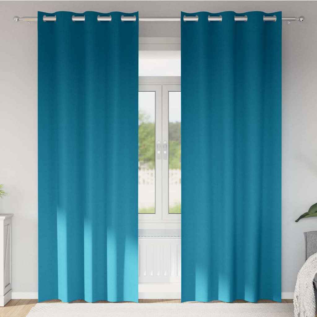 Perdele Opaque cu Inel 2 pcs Turcoaz 225 x 140 cm Poliester
