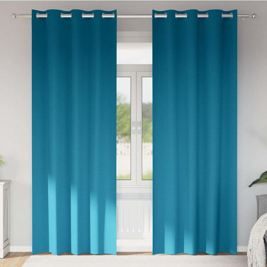 Perdele Opaque cu Inel 2 pcs Turcoaz 260 x 140 cm Poliester