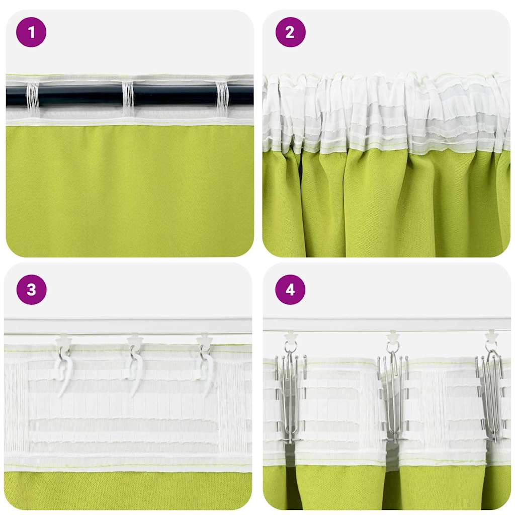 Perdele Opaque cu Inel 2 pcs Verde 260 x 140 cm Poliester