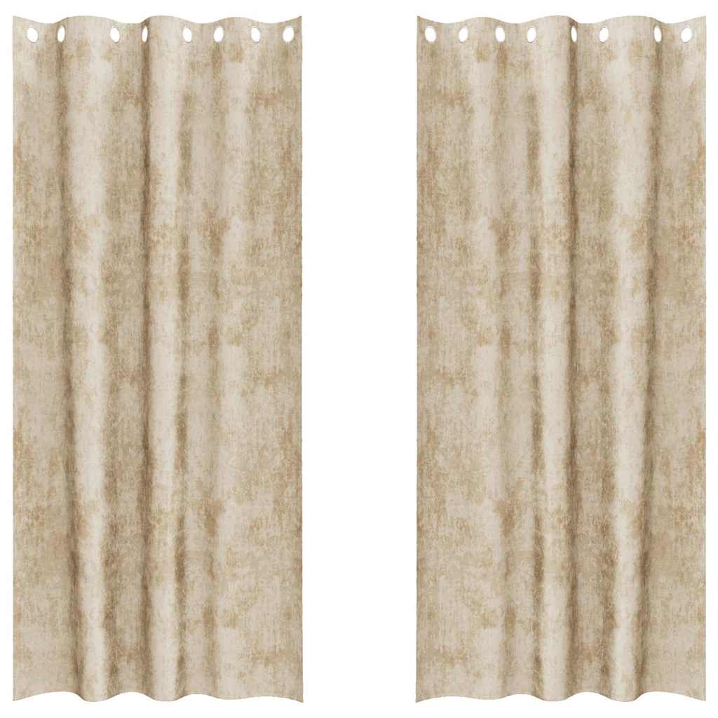 Cortine din catifea cu perdele 2 pcs Crem 245 x 140 cm Catifea
