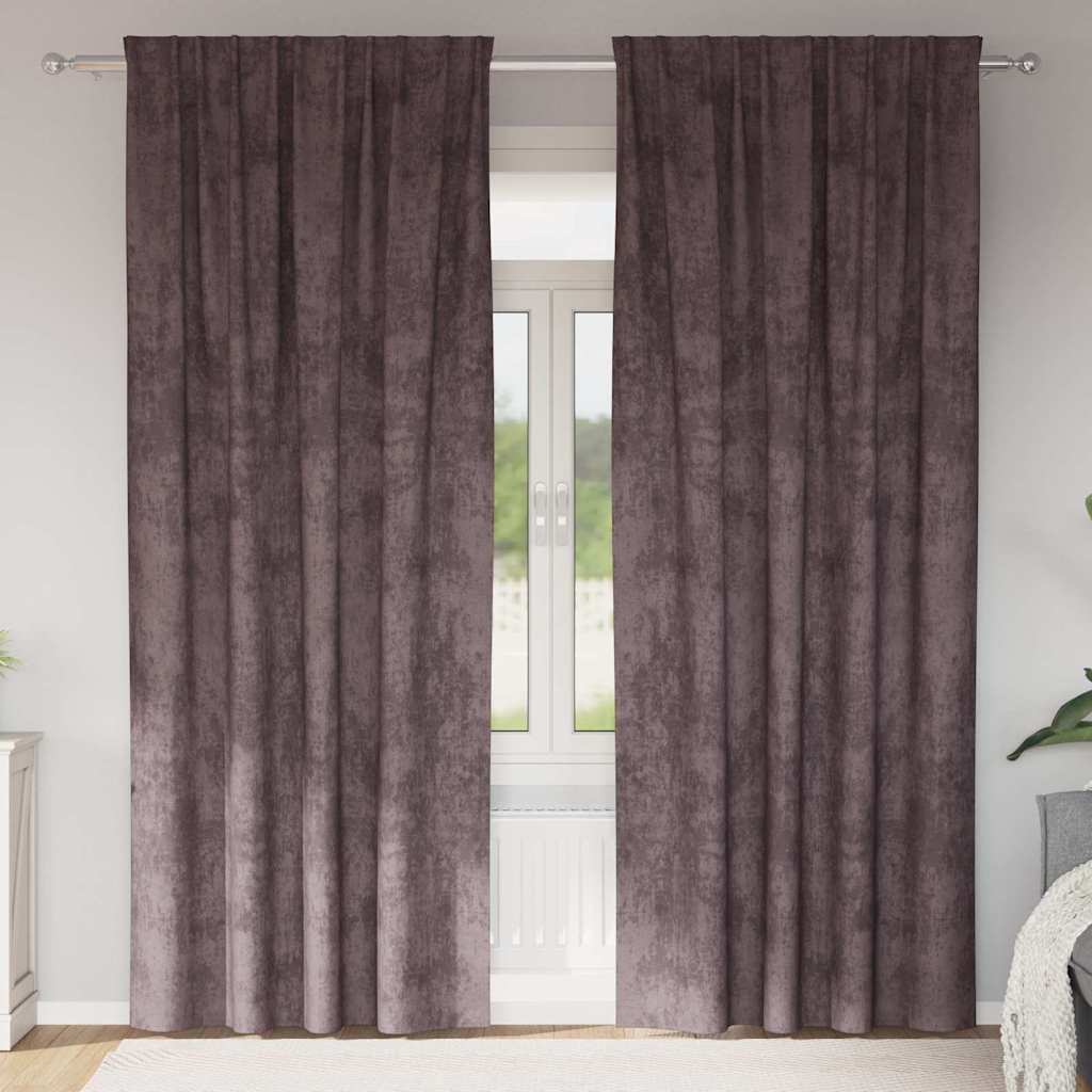 Cortine din catifea cu perdele 2 pcs Maro 225 x 140 cm Catifea
